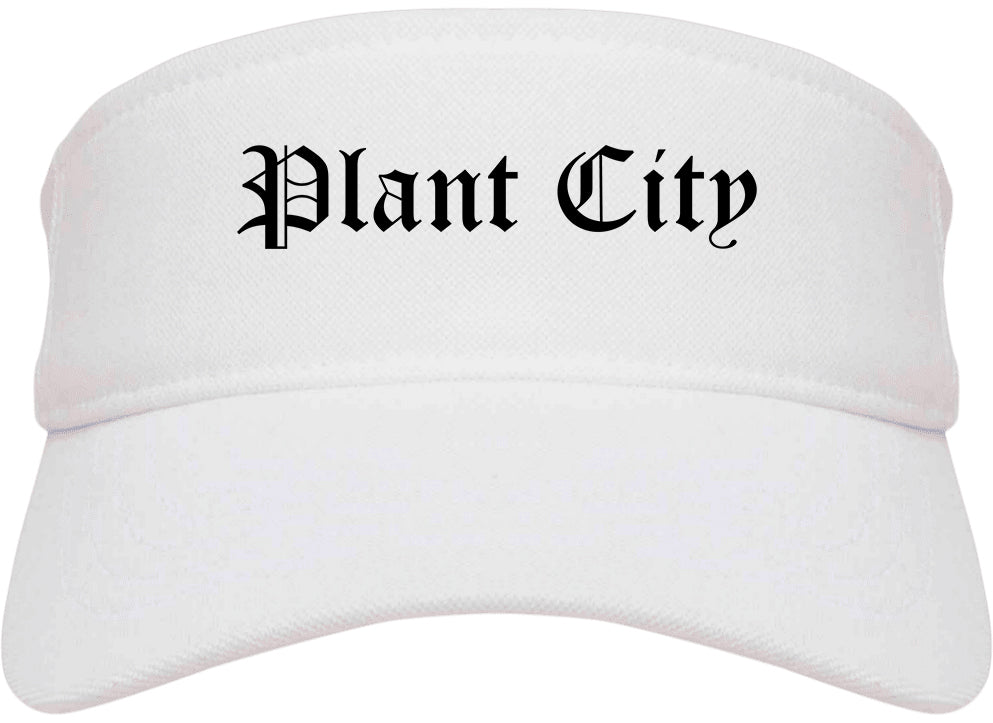 Plant City Florida FL Old English Mens Visor Cap Hat White