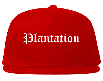 Plantation Florida FL Old English Mens Snapback Hat Red
