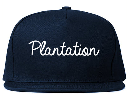 Plantation Florida FL Script Mens Snapback Hat Navy Blue