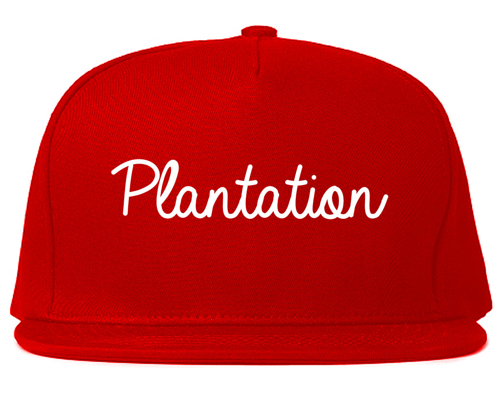 Plantation Florida FL Script Mens Snapback Hat Red