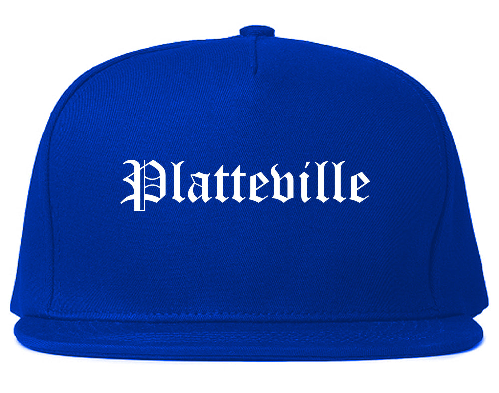 Platteville Wisconsin WI Old English Mens Snapback Hat Royal Blue