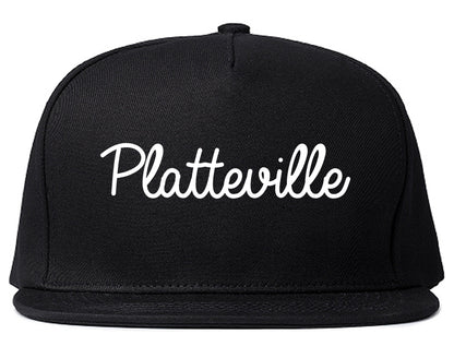 Platteville Wisconsin WI Script Mens Snapback Hat Black