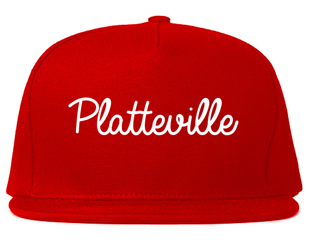 Platteville Wisconsin WI Script Mens Snapback Hat Red