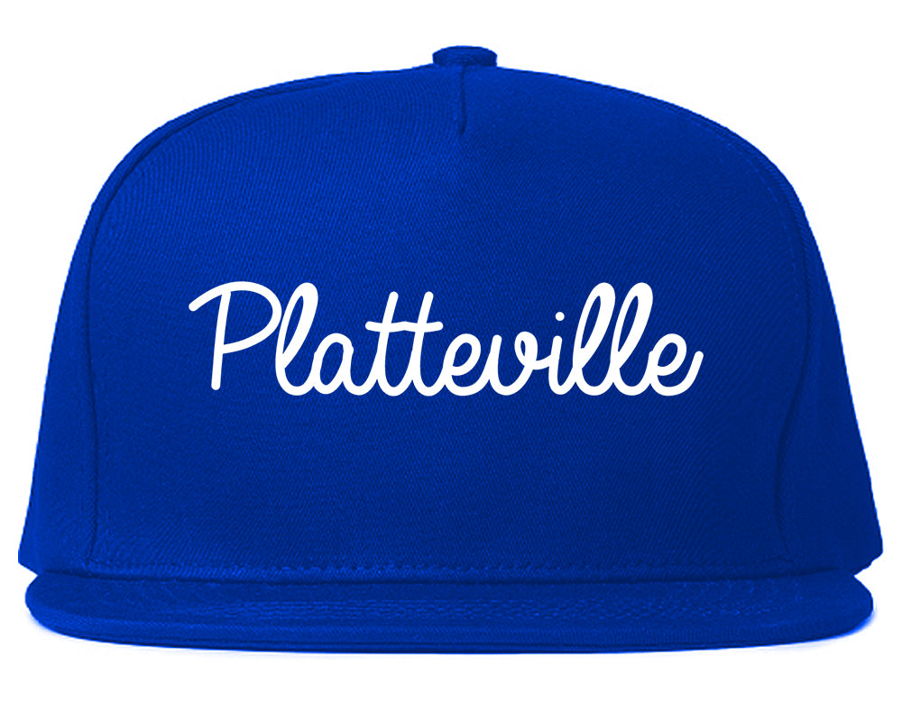 Platteville Wisconsin WI Script Mens Snapback Hat Royal Blue