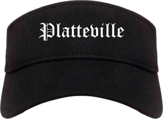 Platteville Wisconsin WI Old English Mens Visor Cap Hat Black
