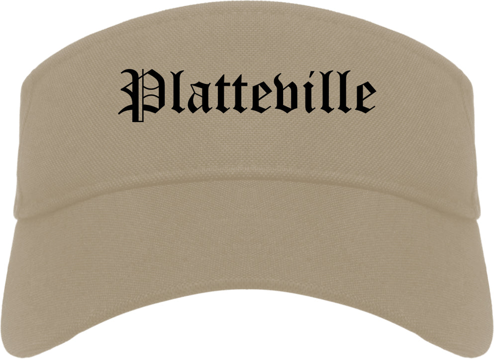 Platteville Wisconsin WI Old English Mens Visor Cap Hat Khaki
