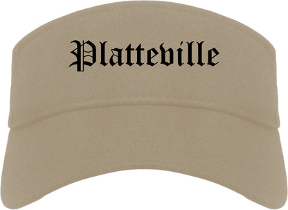 Platteville Wisconsin WI Old English Mens Visor Cap Hat Khaki