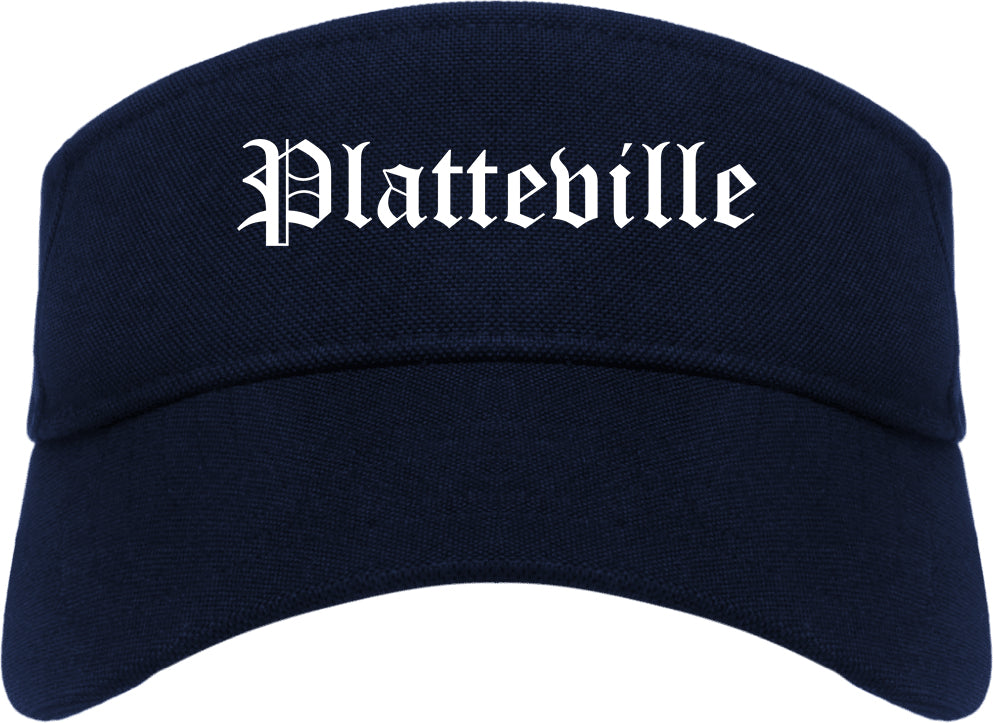 Platteville Wisconsin WI Old English Mens Visor Cap Hat Navy Blue