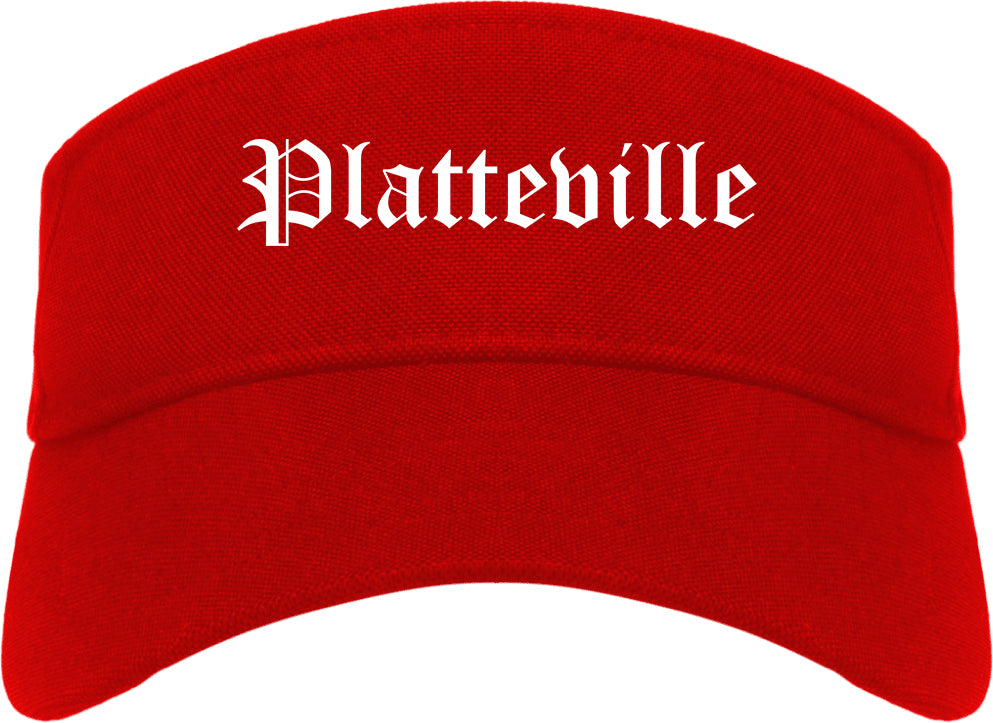 Platteville Wisconsin WI Old English Mens Visor Cap Hat Red