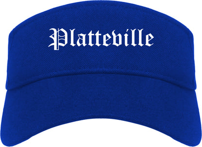 Platteville Wisconsin WI Old English Mens Visor Cap Hat Royal Blue