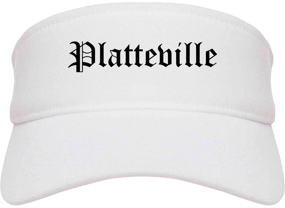 Platteville Wisconsin WI Old English Mens Visor Cap Hat White
