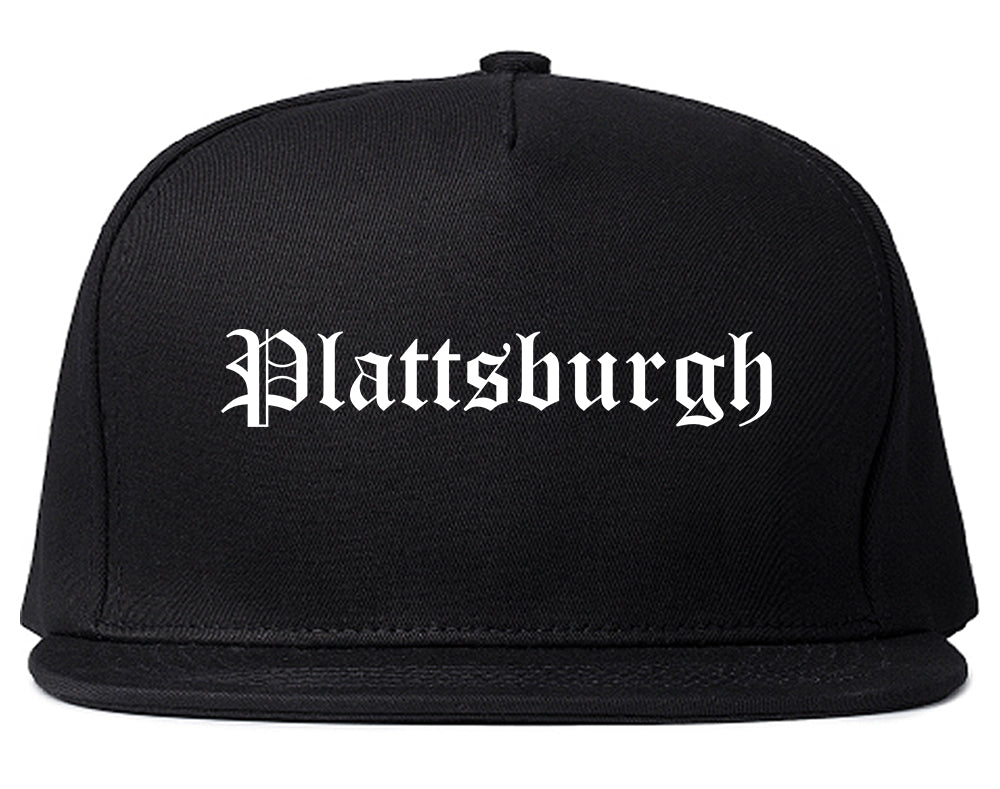 Plattsburgh New York NY Old English Mens Snapback Hat Black