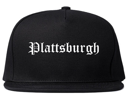 Plattsburgh New York NY Old English Mens Snapback Hat Black