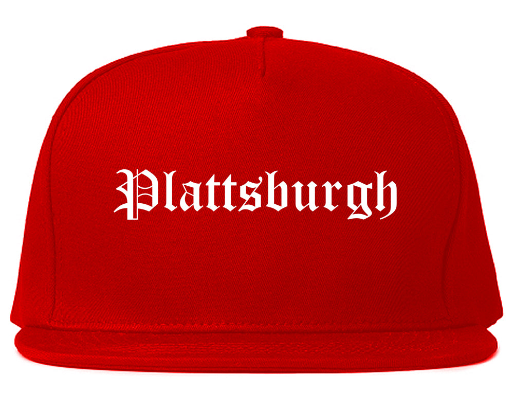 Plattsburgh New York NY Old English Mens Snapback Hat Red