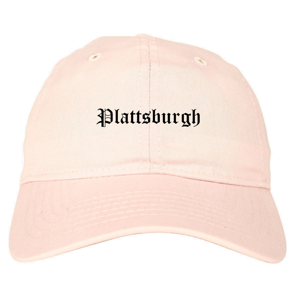 Plattsburgh New York NY Old English Mens Dad Hat Baseball Cap Pink