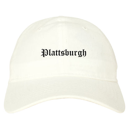 Plattsburgh New York NY Old English Mens Dad Hat Baseball Cap White