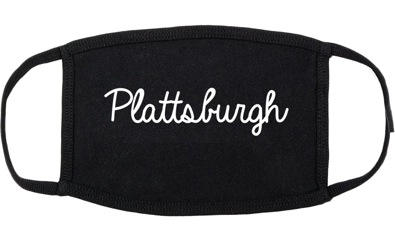 Plattsburgh New York NY Script Cotton Face Mask Black