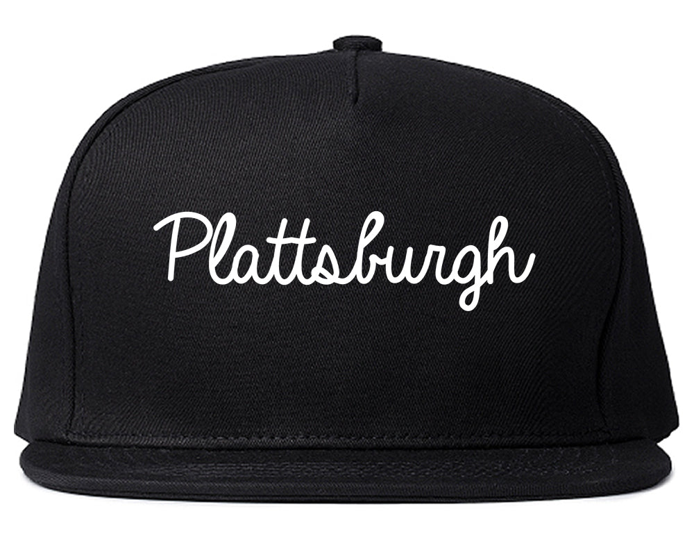 Plattsburgh New York NY Script Mens Snapback Hat Black