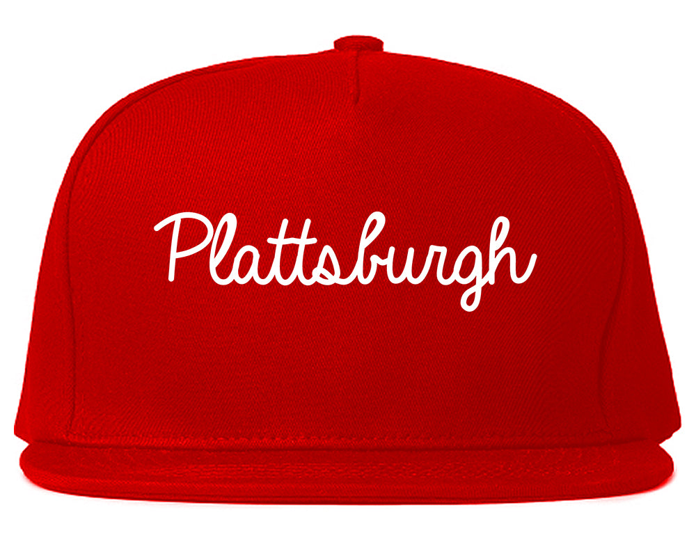 Plattsburgh New York NY Script Mens Snapback Hat Red