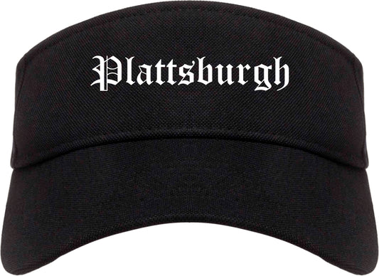 Plattsburgh New York NY Old English Mens Visor Cap Hat Black