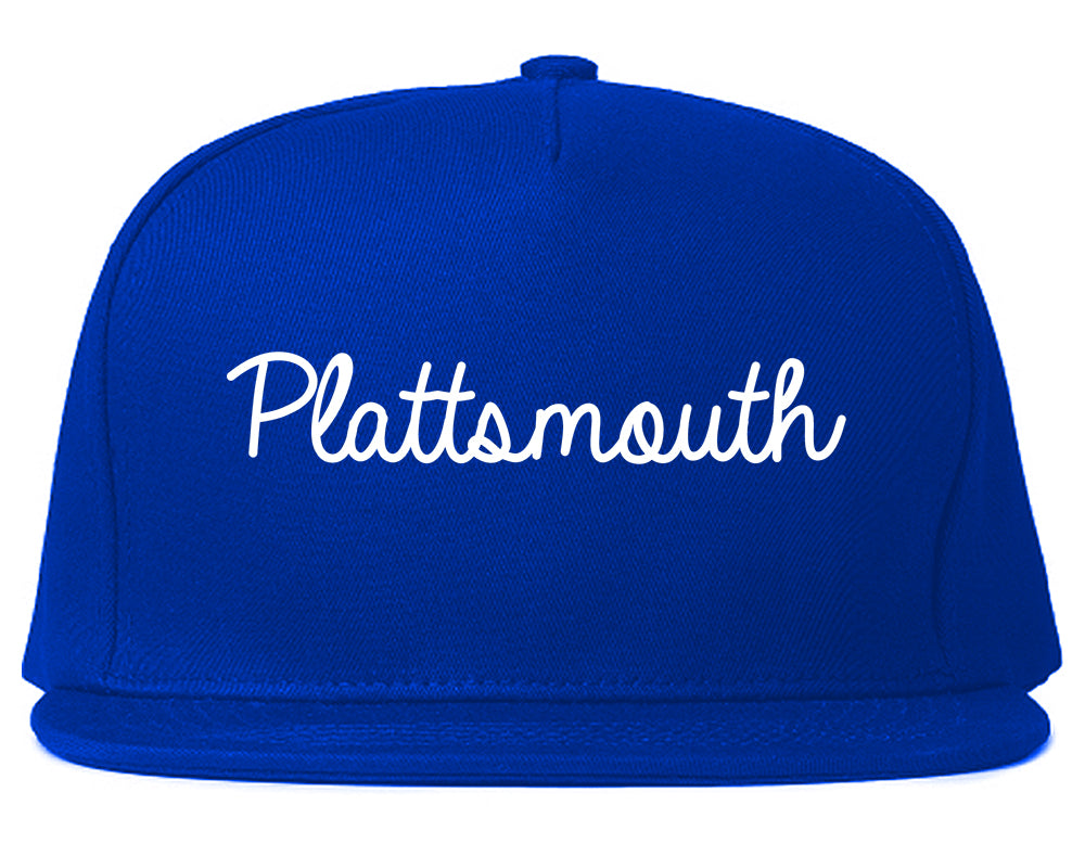 Plattsmouth Nebraska NE Script Mens Snapback Hat Royal Blue