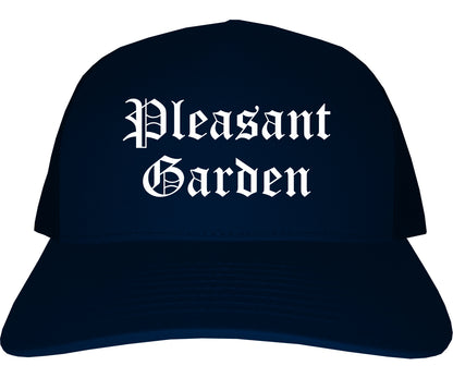 Pleasant Garden North Carolina NC Old English Mens Trucker Hat Cap Navy Blue