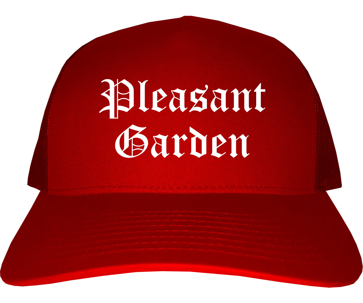 Pleasant Garden North Carolina NC Old English Mens Trucker Hat Cap Red