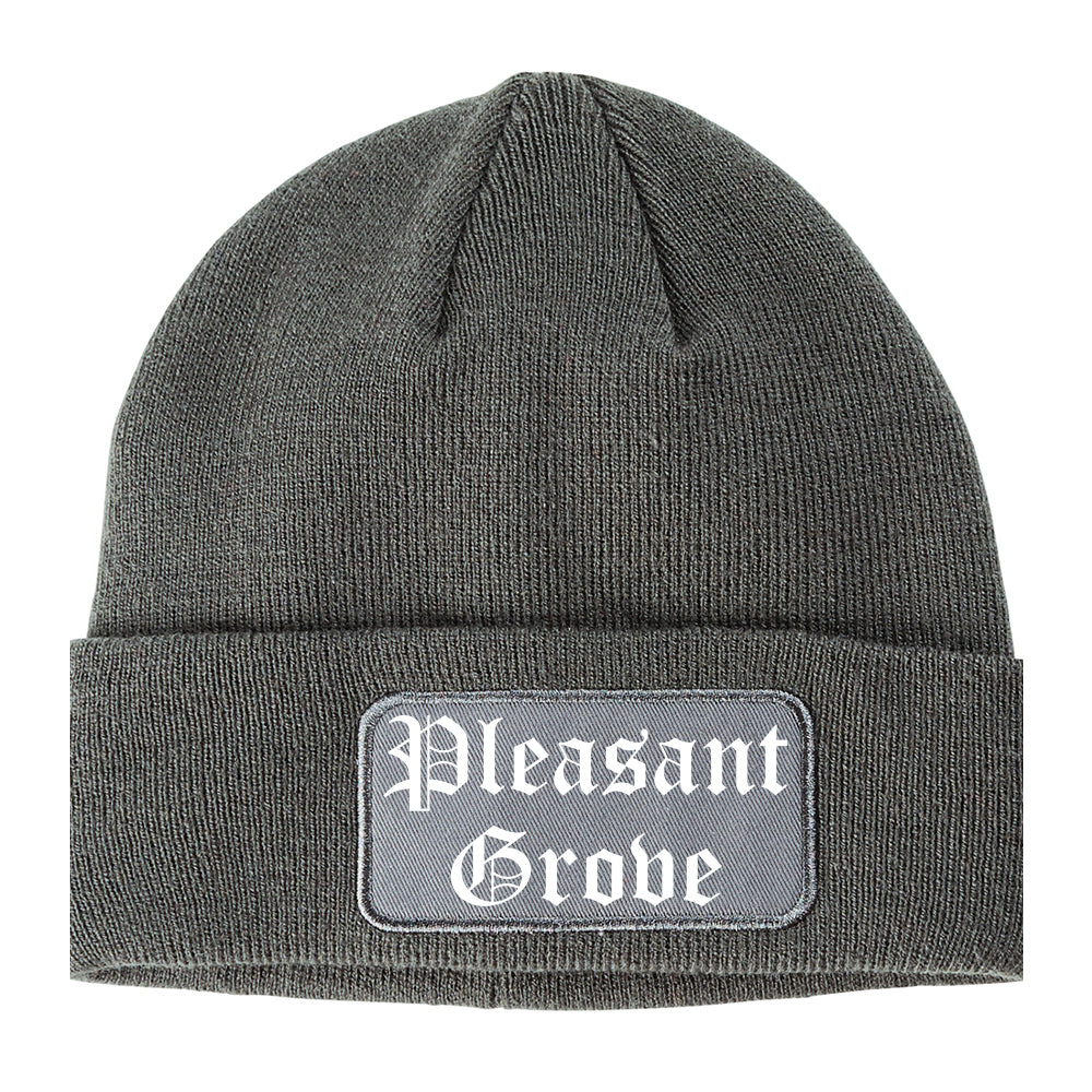 Pleasant Grove Alabama AL Old English Mens Knit Beanie Hat Cap Grey