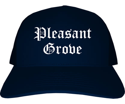 Pleasant Grove Alabama AL Old English Mens Trucker Hat Cap Navy Blue
