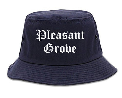 Pleasant Grove Utah UT Old English Mens Bucket Hat Navy Blue