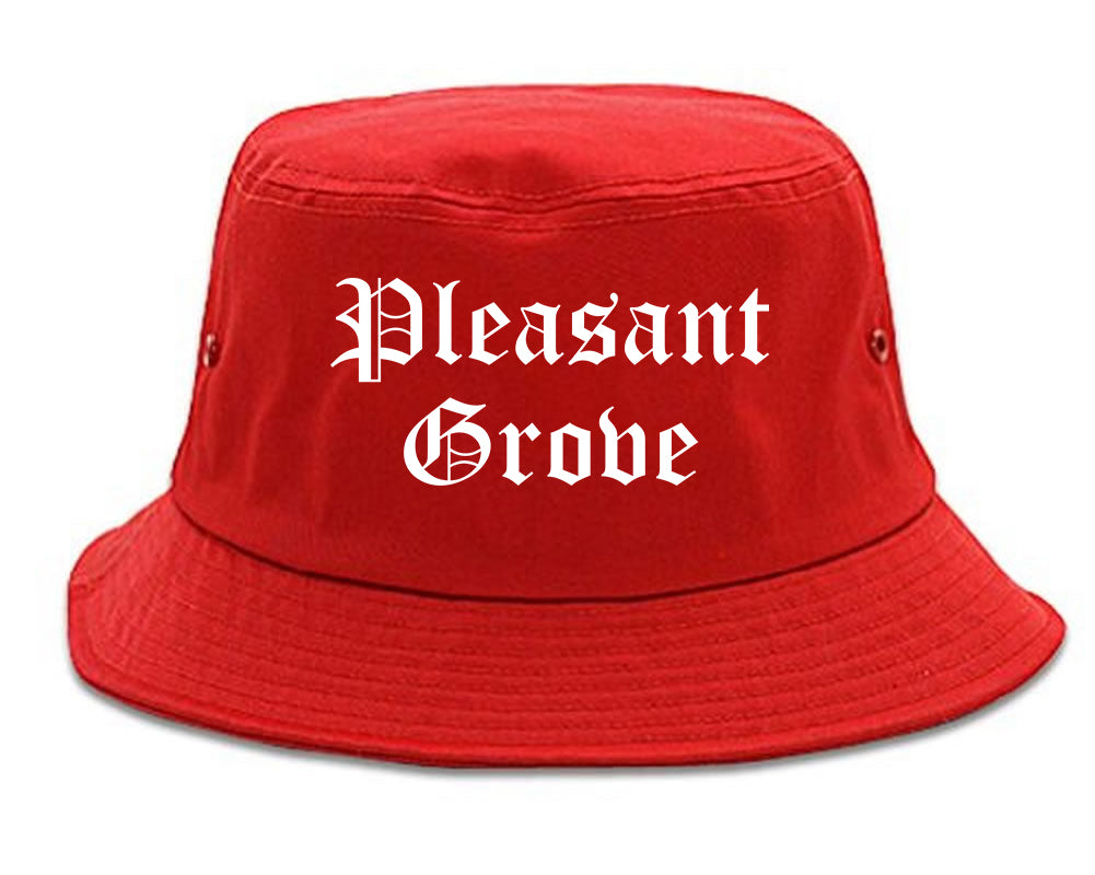 Pleasant Grove Utah UT Old English Mens Bucket Hat Red