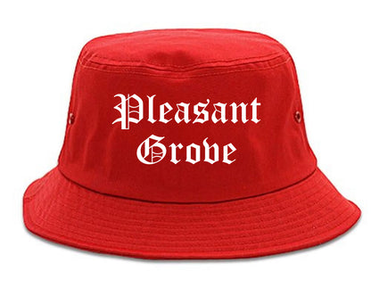 Pleasant Grove Utah UT Old English Mens Bucket Hat Red