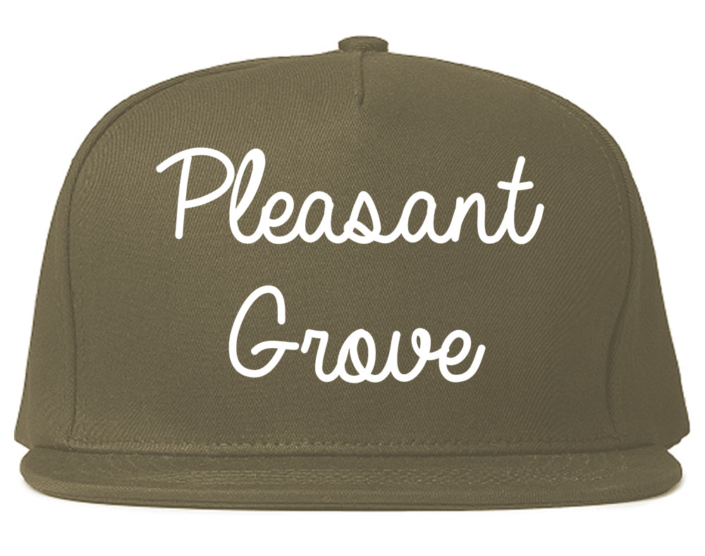 Pleasant Grove Utah UT Script Mens Snapback Hat Grey