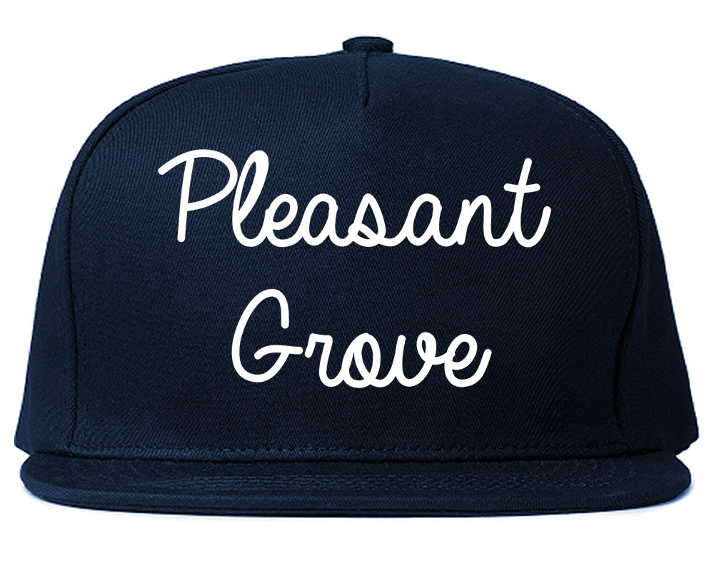 Pleasant Grove Utah UT Script Mens Snapback Hat Navy Blue