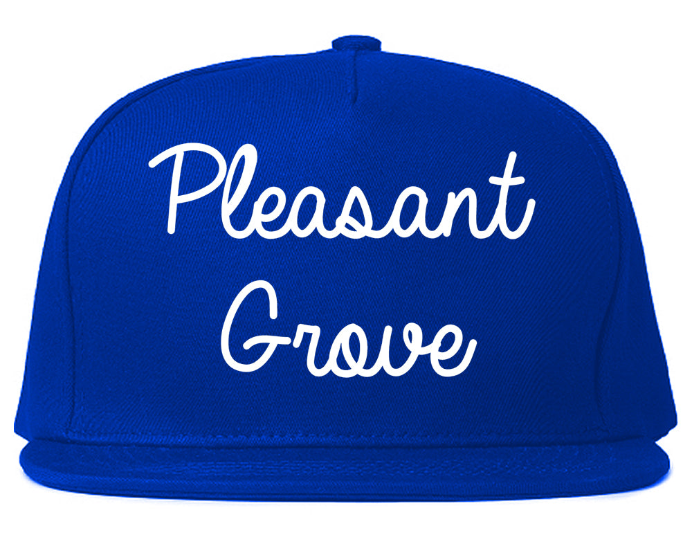 Pleasant Grove Utah UT Script Mens Snapback Hat Royal Blue