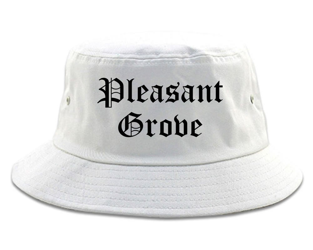 Pleasant Grove Utah UT Old English Mens Bucket Hat White