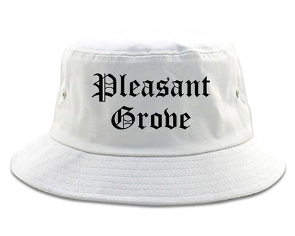 Pleasant Grove Utah UT Old English Mens Bucket Hat White