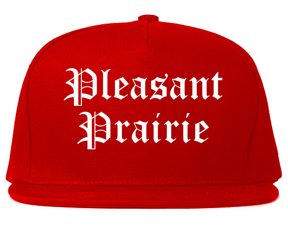 Pleasant Prairie Wisconsin WI Old English Mens Snapback Hat Red