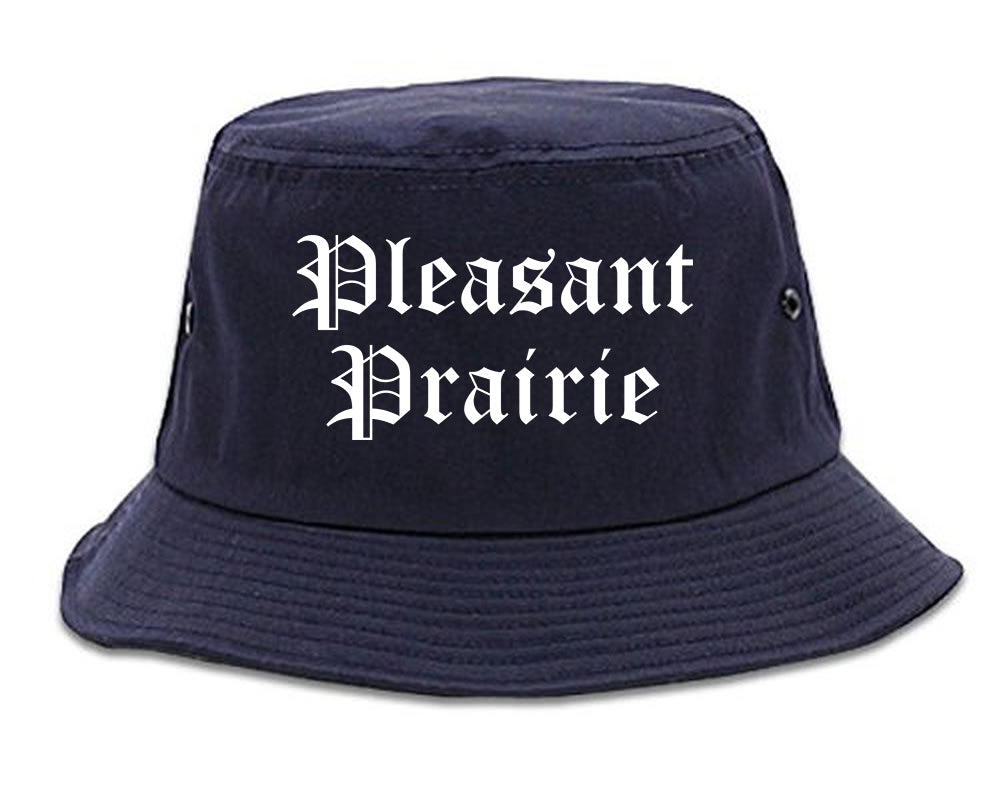 Pleasant Prairie Wisconsin WI Old English Mens Bucket Hat Navy Blue