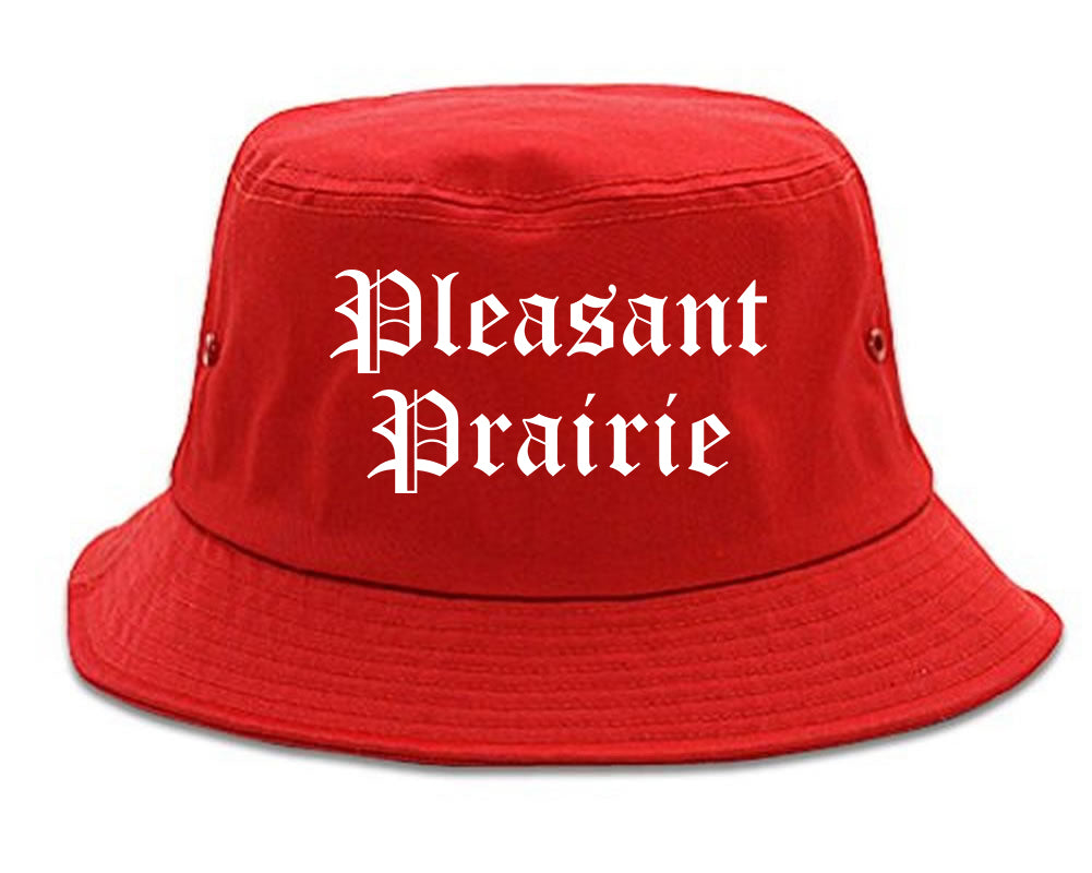 Pleasant Prairie Wisconsin WI Old English Mens Bucket Hat Red