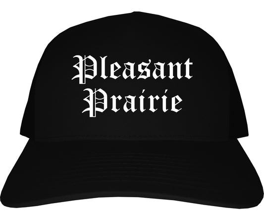 Pleasant Prairie Wisconsin WI Old English Mens Trucker Hat Cap Black
