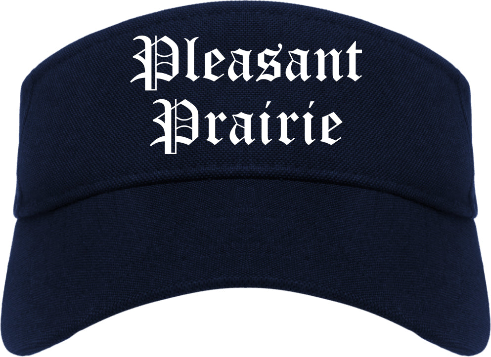 Pleasant Prairie Wisconsin WI Old English Mens Visor Cap Hat Navy Blue
