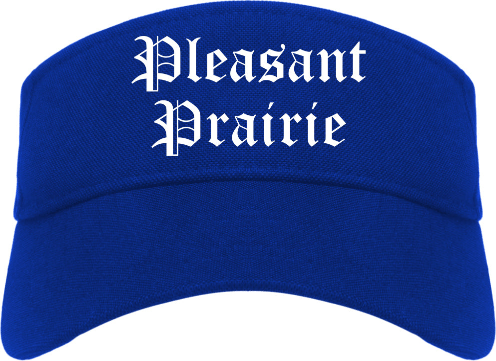 Pleasant Prairie Wisconsin WI Old English Mens Visor Cap Hat Royal Blue