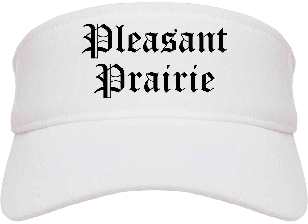 Pleasant Prairie Wisconsin WI Old English Mens Visor Cap Hat White
