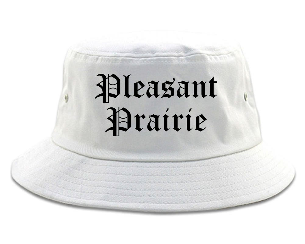 Pleasant Prairie Wisconsin WI Old English Mens Bucket Hat White