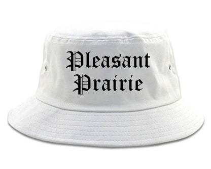 Pleasant Prairie Wisconsin WI Old English Mens Bucket Hat White