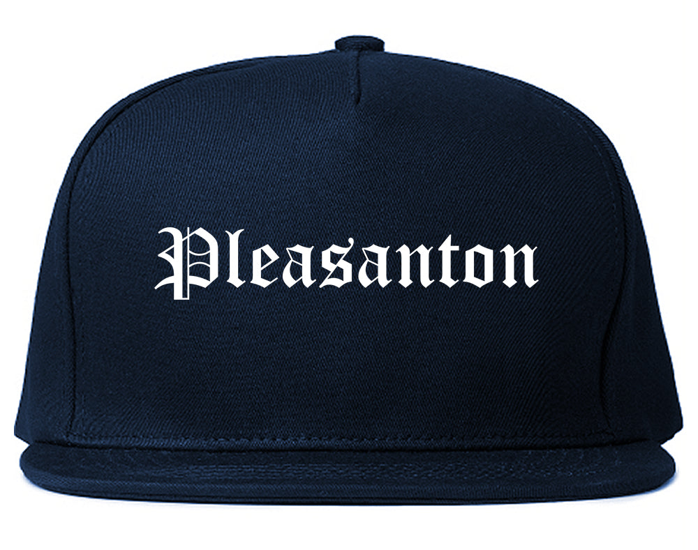 Pleasanton California CA Old English Mens Snapback Hat Navy Blue