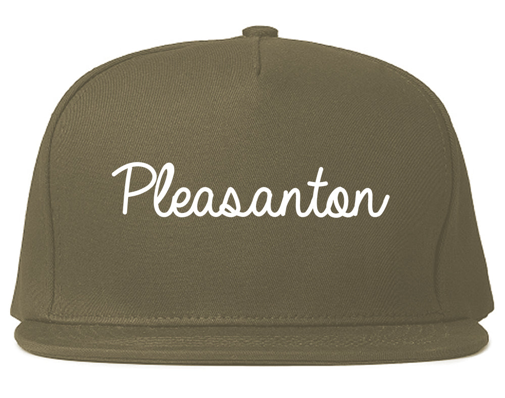 Pleasanton California CA Script Mens Snapback Hat Grey