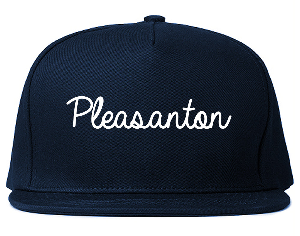 Pleasanton California CA Script Mens Snapback Hat Navy Blue