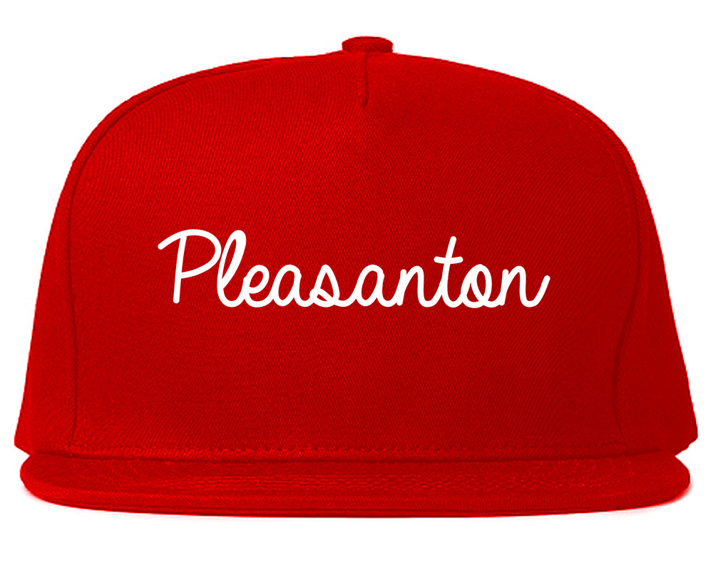 Pleasanton California CA Script Mens Snapback Hat Red